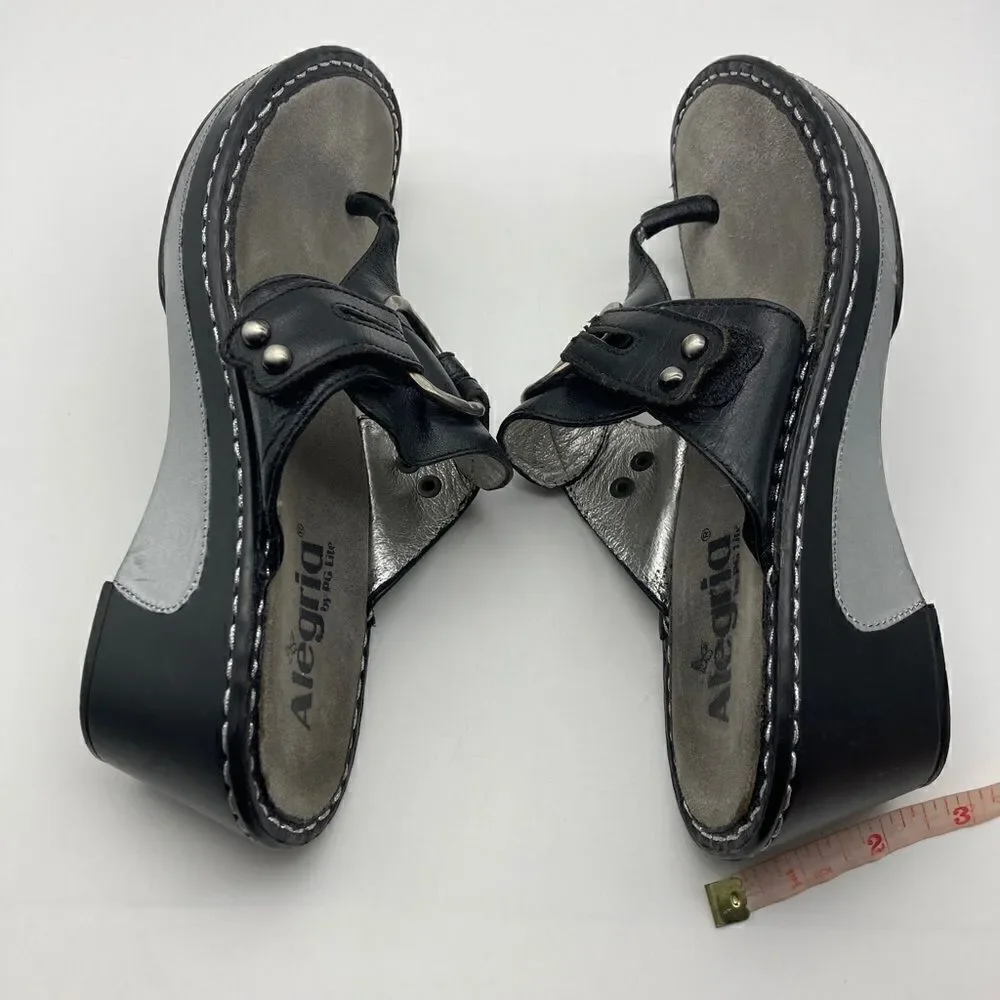 Alegria LOL-601 Black Leather Wedge Sandals Size 38-7,5
